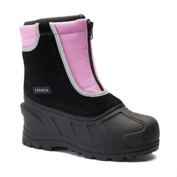 Girls Winter Snow Boots Kids 6 Itasca Black Pink Waterproof Zip Removeable Liner - Picture 1 of 4